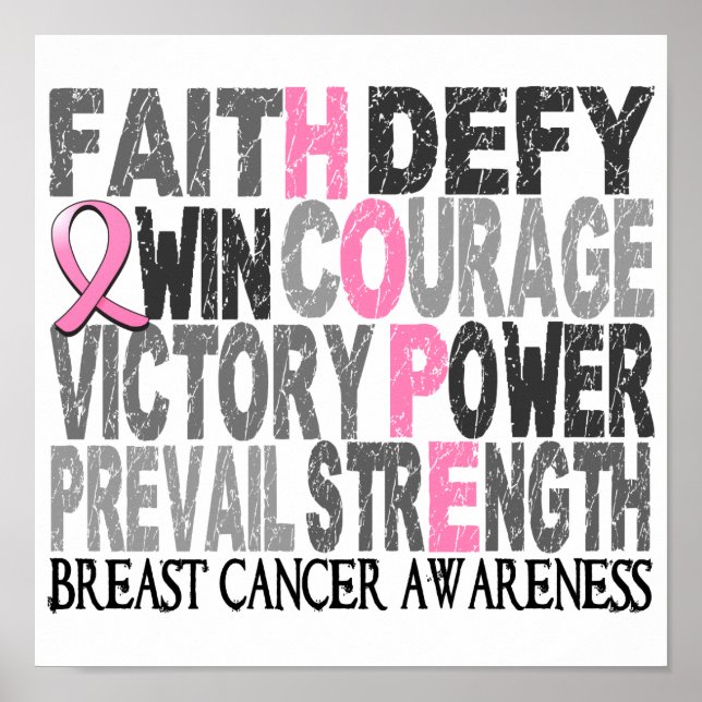 Hope Word Collage Breast Cancer Poster (Front)