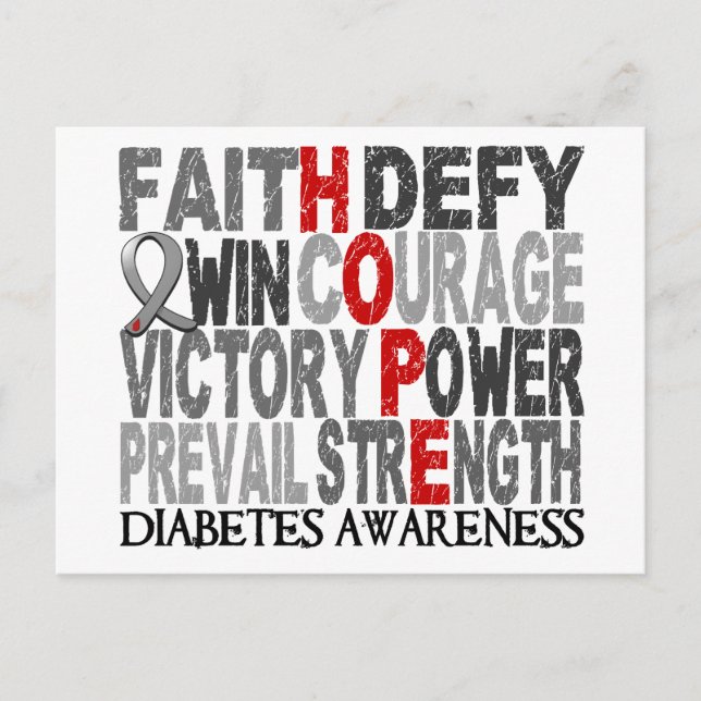 Hope Word Collage Diabetes Postcard (Front)