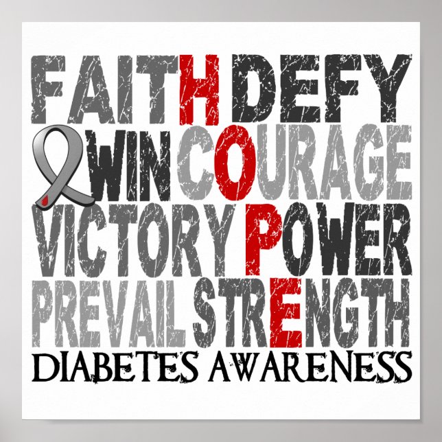 Hope Word Collage Diabetes Poster (Front)