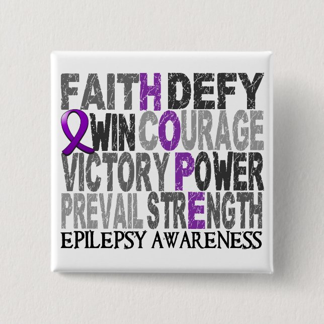 Hope Word Collage Epilepsy Button (Front)
