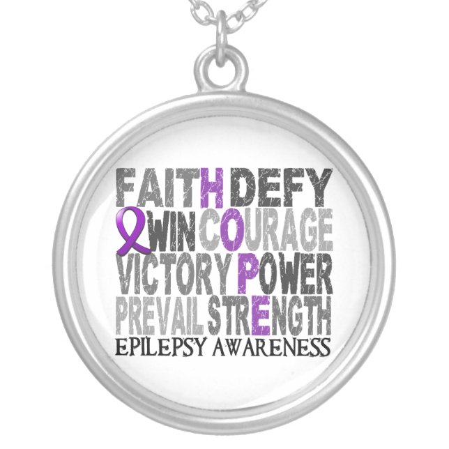 Hope Word Collage Epilepsy Silver Plated Necklace (Front)
