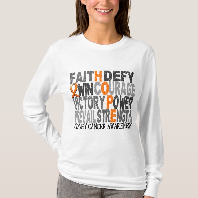 Hope Word Collage Kidney Cancer T-Shirt (Front)