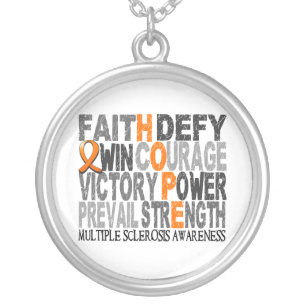 Hope Word Collage Multiple Sclerosis Silver Plated Necklace