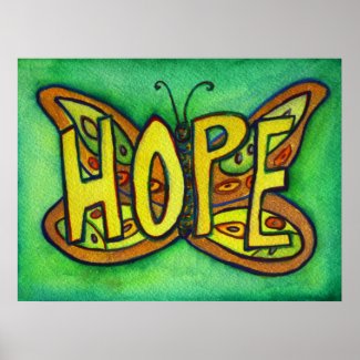 Hope Word Green Butterfly Art Print Posters