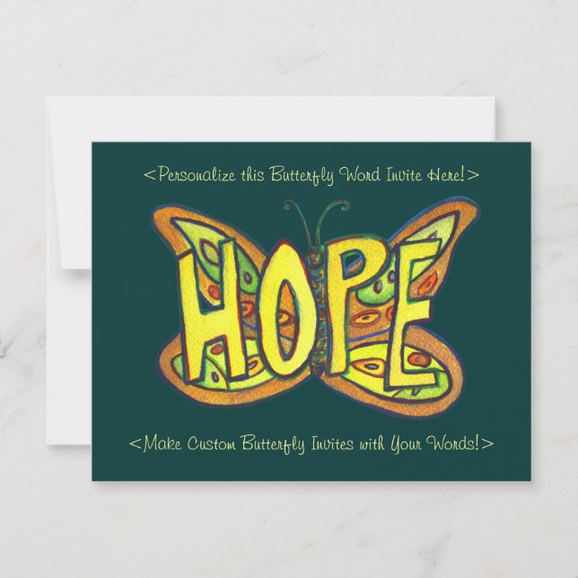 Hope Word Green Butterfly Custom Art Invitations (Front)