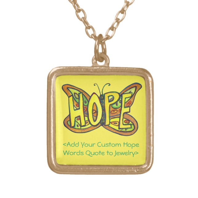 Hope Word Green Butterfly Necklace Art Jewelry (Front)