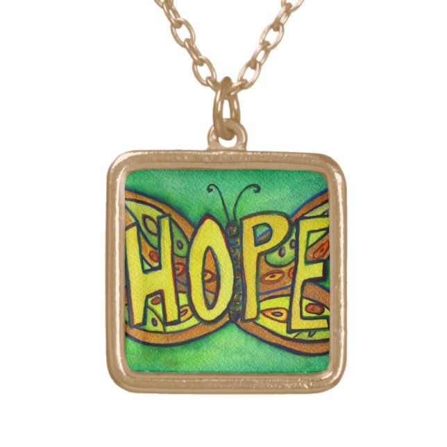 Hope Word Green Butterfly Necklace Art Jewelry (Front)