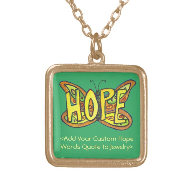 Hope Word Green Butterfly Necklace Art Jewelry (Front)