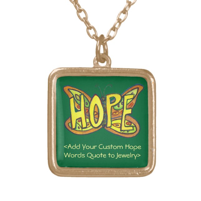 Hope Word Green Butterfly Necklace Art Jewelry (Front)