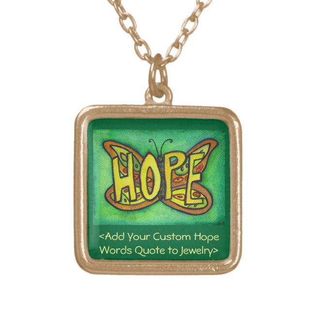 Hope Word Green Butterfly Necklace Art Jewelry (Front)