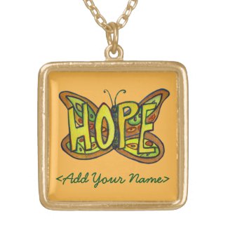 Hope Word Orange Butterfly Custom Name Necklaces