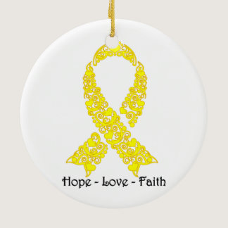 Hope Yellow Awareness Ribbon Ceramic Ornament