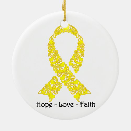Hope Yellow Awareness Ribbon Ceramic Ornament