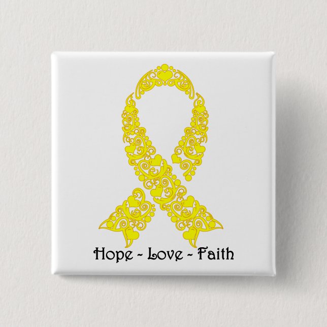 Hope Yellow Awareness Ribbon Pinback Button (Front)