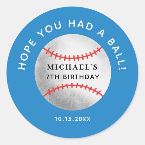 Hope You Had A Ball Baseball Birthday Party Favor Classic Round Sticker