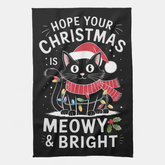 Hope Your Christmas Is Meowy and Bright Cat Xmas Kitchen Towel (Vertical)