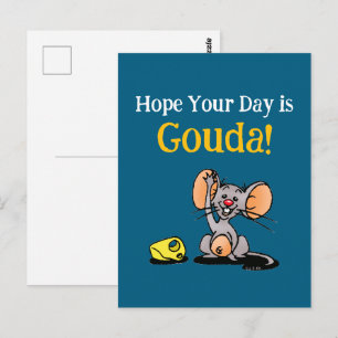 Hope Your Day Is Gouda, Cute Mouse Cheese Pun Postcard