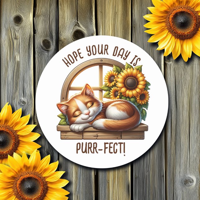 Hope Your Day is Purr-fect | Cute Cat Pun Classic Round Sticker (Creator Uploaded)