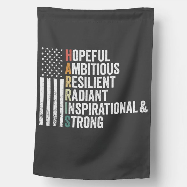 Hopeful Ambitious Resilient Radiant Harris Walz House Flag (Front)
