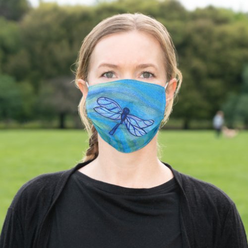 Hopeful Blue Dragonfly Spirit Watercolor Adult Cloth Face Mask