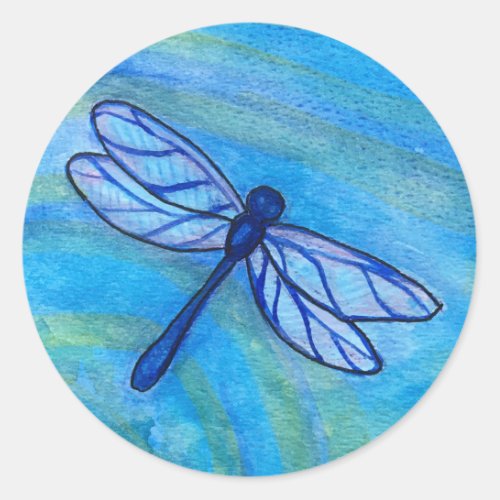 Hopeful Blue Dragonfly Spirit Watercolor Classic Round Sticker
