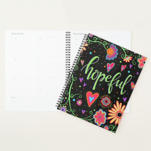 Hopeful Pretty Floral Trendy Inspiring Black Fun Planner