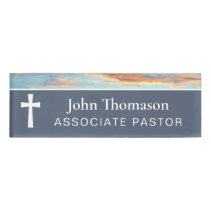 Hopeful Sunrise White Cross Name Title Clergy Tag