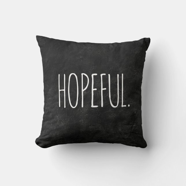 HOPEFUL Text on Black Leather  Throw Pillow (Front)