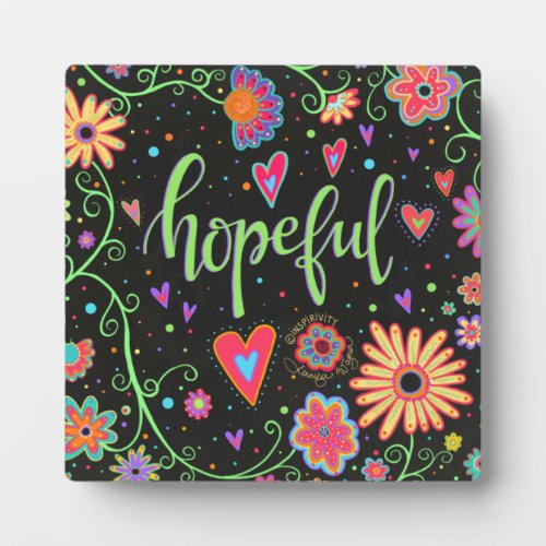 Hopeful Trendy Modern Black Floral Inspirivity Plaque