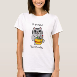 Hopeless Ramen-tic Funny Cat Eating Noodles T-Shirt
