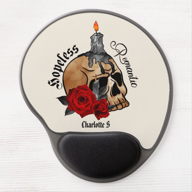 Hopeless Romantic – Gothic Skull, Red Rose Gel Mouse Pad (Front)
