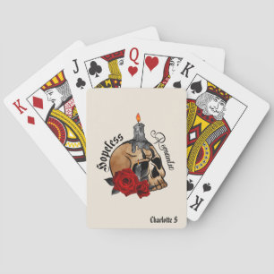 Hopeless Romantic – Gothic Skull, Red Rose Poker Cards