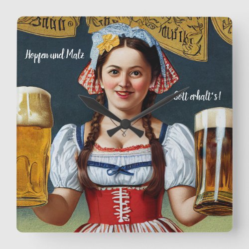 Hopfen und Malz Gott erhalts Dirndl Frau Square Wall Clock