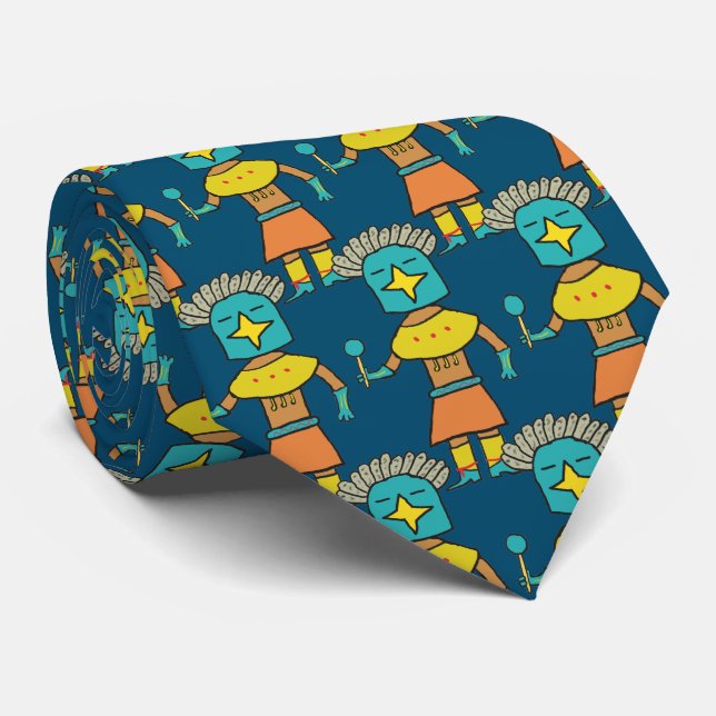 Hopi Doll Blue Star Kachina Neck Tie (Rolled)