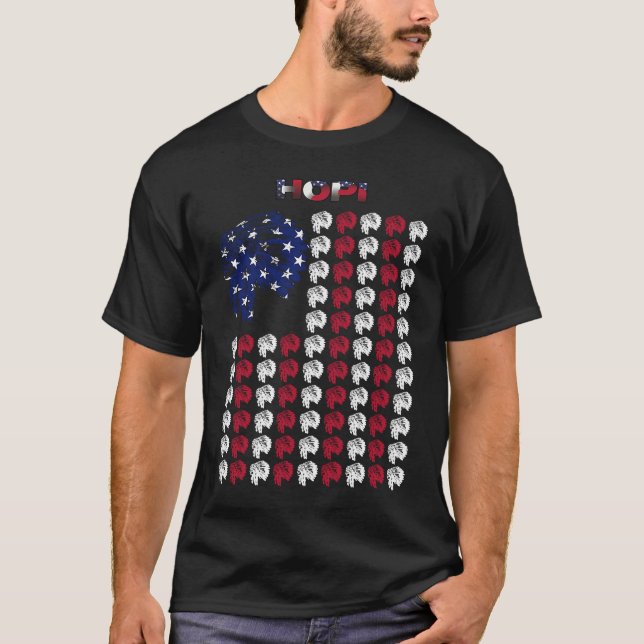 Hopi Native American Indian Chief USA Flag 4th Jul T-Shirt (Front)