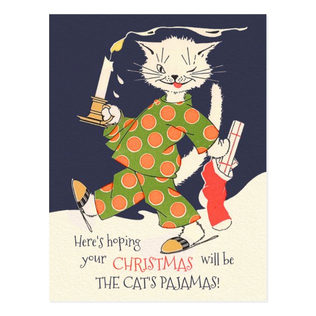 Hoping Your Christmas Will Be The Cat's Pajamas! Postcard