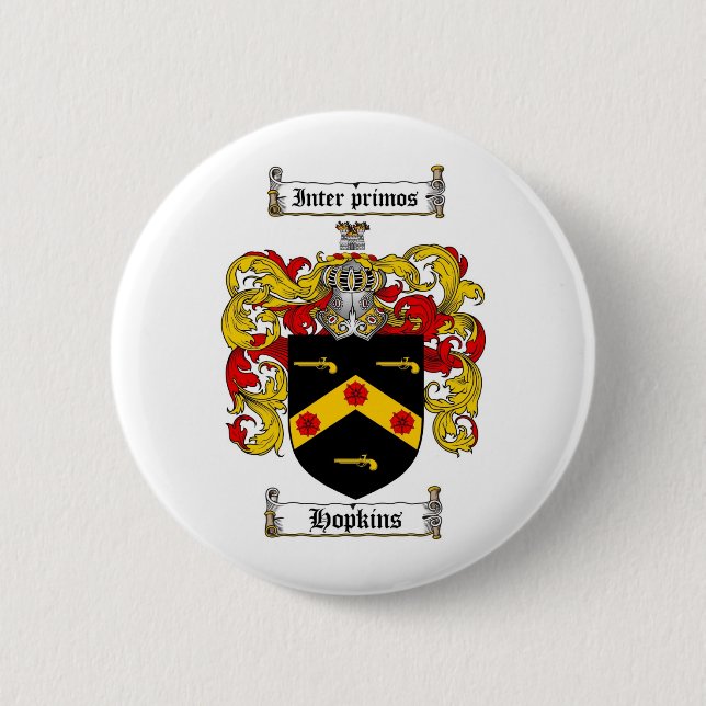 HOPKINS FAMILY CREST -  HOPKINS COAT OF ARMS PINBACK BUTTON (Front)