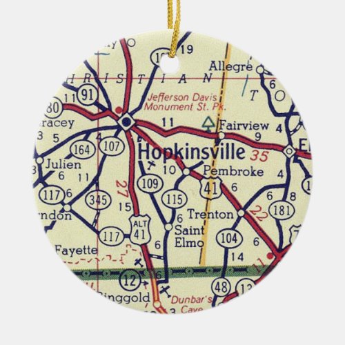 Hopkinsville KY Vintage Map Ceramic Ornament