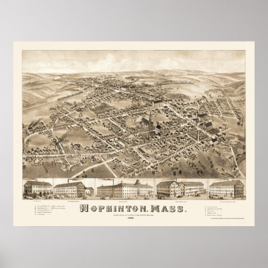 Hopkinton, MA Panoramic Map 1880 Poster