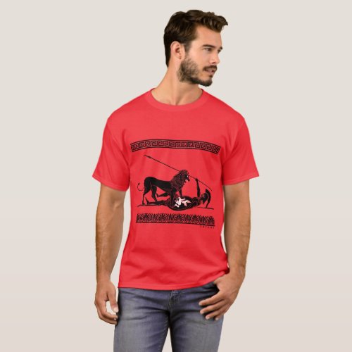 Hoplit and Lion black on red T_Shirt