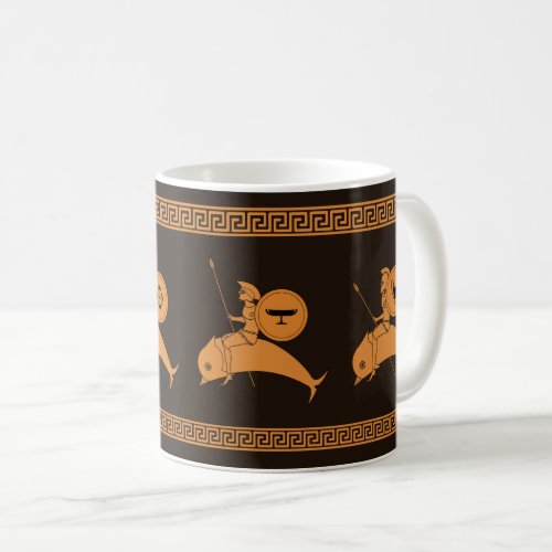 Hoplites riding Dolphins ancient Greek pottery art Coffee Mug