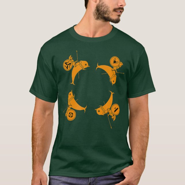 Hoplites riding Dolphins ancient Greek pottery T-Shirt (Front)
