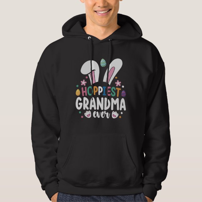 Hoppiest Grandma Ever Mom Family Easter Bunny Eggs Hoodie (Front)