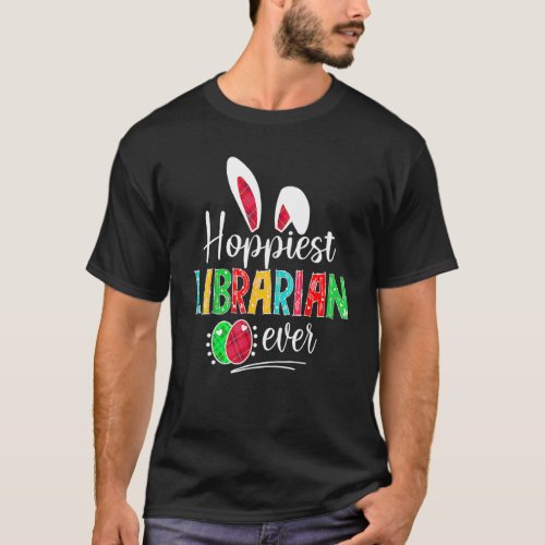 Hoppiest Librarian Ever Bunny Ears Buffalo Plaid E T_Shirt