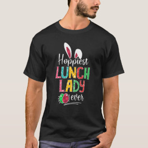 Hoppiest Lunch Lady Ever Bunny Ears Buffalo Plaid  T-Shirt