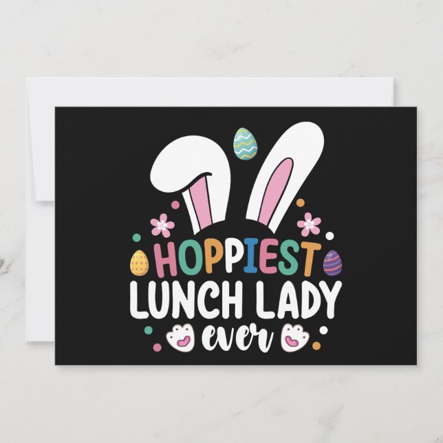 Hoppiest Lunch Lady School Easter Bunny Eggs Invitation (Front)