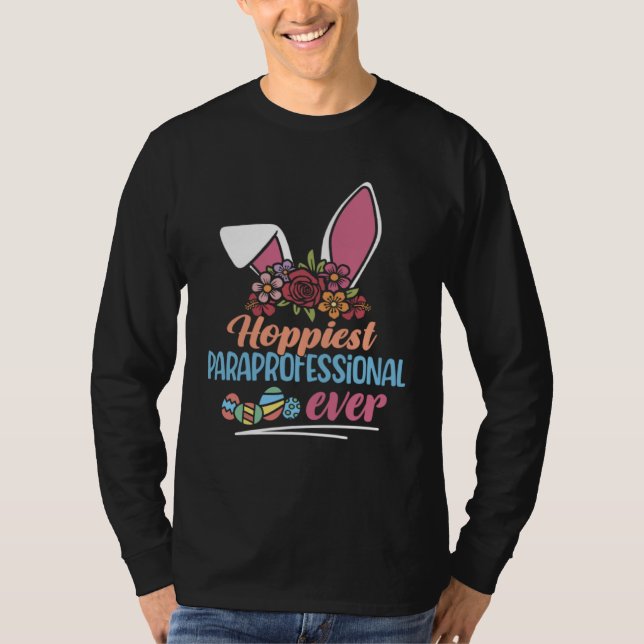 Hoppiest Paraprofessional Ever Bunny Ear Red Plaid T-Shirt (Front)