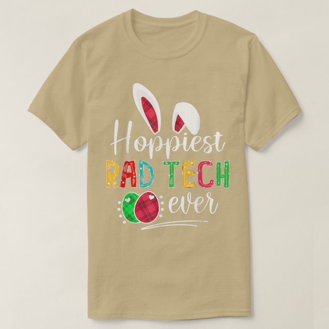 Hoppiest Rad Tech Ever Bunny Ears Buffalo Plaid Ea T-Shirt (Design Front)