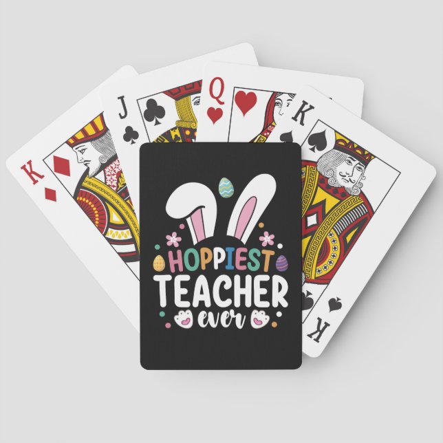 Hoppiest Teacher Ever School Easter Bunny Eggs Poker Cards (Back)