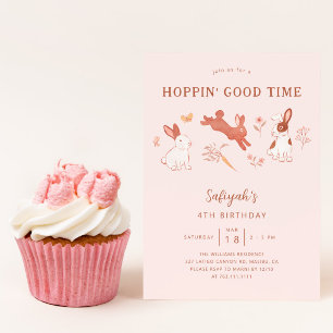 Hoppin' Good Time Bunny Girl Birthday Party Invitation